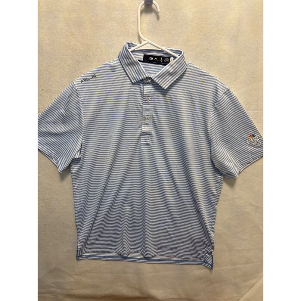 RLX Mens Striped Polo Shirt Blue & White Paris 2024 Embroidered